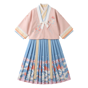 明制汉服女童春秋款儿童国风马面裙古风重工小女孩儿超仙刺绣套装