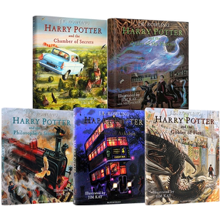 英文原版 哈利波特1-5 精装彩绘插画版五册 Harry Potter 与魔法石密室阿兹卡班的囚徒火焰杯凤凰社 艺术画册书 JK罗琳 周边