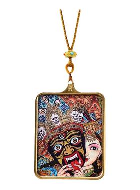 藏式描金狐狸唐卡画吊坠