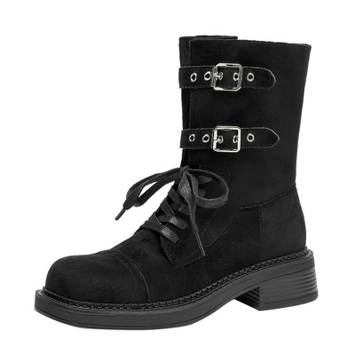 黑色骑士马丁靴女款厚底短靴