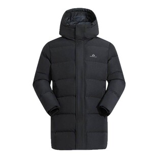 拓路者冬季90鸭绒羽绒服男中长款连帽加厚黑色面包服羽绒外套