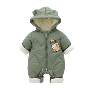宝宝秋冬羽绒棉服婴儿冬装加绒加棉连体衣一岁宝宝外出服韩版哈衣