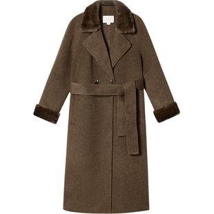 PSALTER诗篇时尚水貂拼接长款系带双面毛呢大衣外套冬款