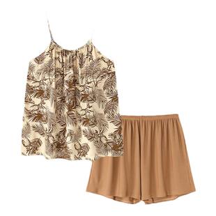 带胸垫性感碎花吊带睡衣女夏季莫代尔冰丝纯欲风夏天家居服两件套