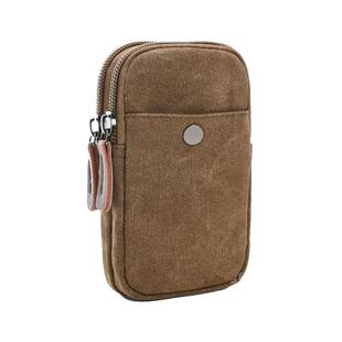 适用于6.5寸手机包竖款工作耐磨帆布腰包穿皮带双拉链手臂包男士