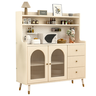 奶油风实木餐边柜边柜靠墙一体客厅储物收纳茶水柜备餐柜咖啡柜子