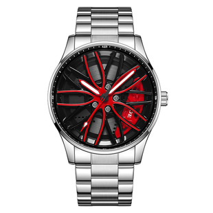 新款时尚个性创意大表盘可旋转轮毂手表男士夜光防水国产石英腕表