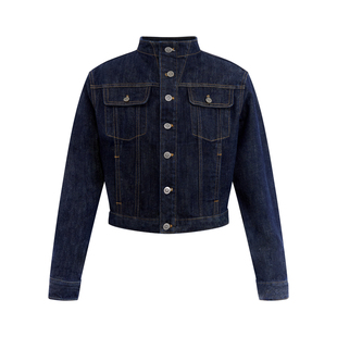 出逃赤岗西 复古重磅赤耳红边原牛牛仔外套女深蓝色短款工装夹克