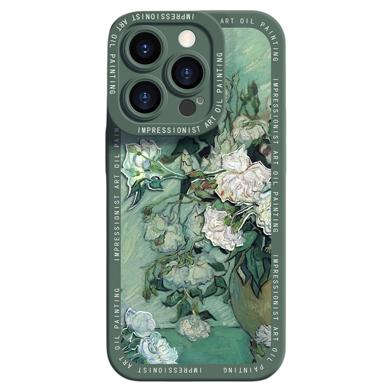 新款油画苹果17手机壳16白玫瑰iPhone17Promax液态硅胶12Pro全包11小众ins风13男女艺术创意15P