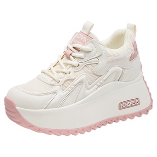 时尚老爹鞋女2026春夏百搭透气厚底女式休闲单鞋内增高网面小白鞋