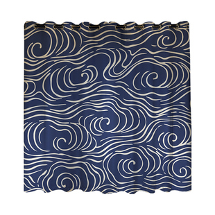 和风线条雪尼尔长帘居酒屋主题餐厅书房客厅挂钩全遮光打孔窗帘布