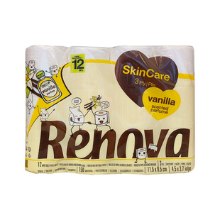 【买2赠1】RENOVA葡萄牙原装进口香草卷纸3层12卷卫生纸厕纸家庭