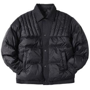 高端麦穗纹理感衬衫领羽绒服男宽松大码90白鸭绒冬季保暖加厚外套