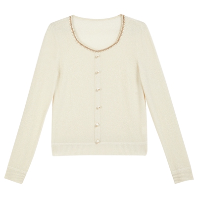 【1996系列】YINER音儿2025冬季新款羊毛羊绒混纺珠绣方领针织衫