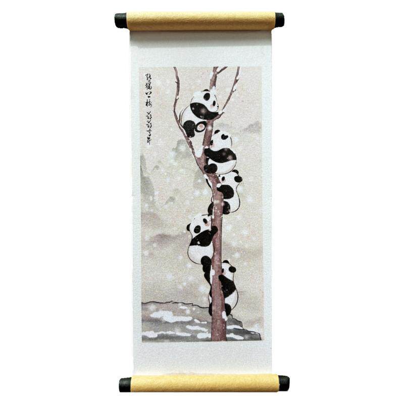 创意国画风卷轴大熊猫花花冰箱贴装饰磁贴国风文创纪念品老外礼物