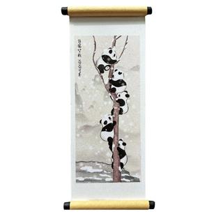 创意国画风卷轴大熊猫花花冰箱贴装饰磁贴国风文创纪念品老外礼物