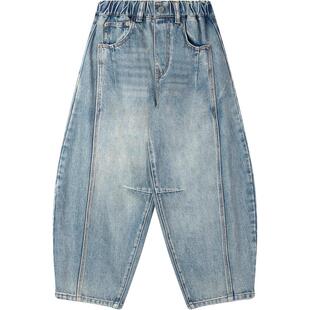 MUCMUKN童装 秋冬新款男女童裤子复古百搭弯刀牛仔裤宽松香蕉裤