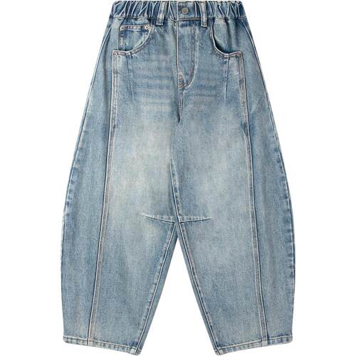 MUCMUKN童装 春款男女童裤子复古百搭弯刀牛仔裤宽松香蕉裤