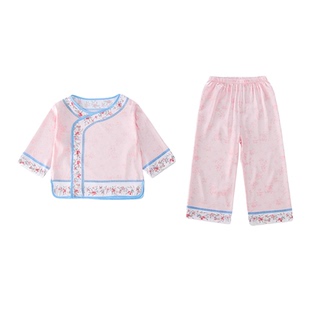 女童绸缎圆领汉服裤子套装家居服可外穿纯棉两件套古装睡衣古风衣