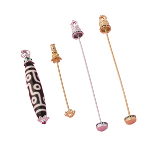 S925纯银天珠扣头竖穿天珠吊坠扣空托可拧开挂坠三眼天珠配件