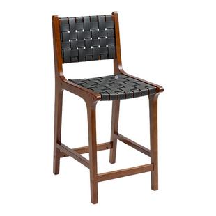 轻奢复古风凳马鞍革高脚凳实木吧台椅子家用吧椅高脚椅真皮酒吧椅