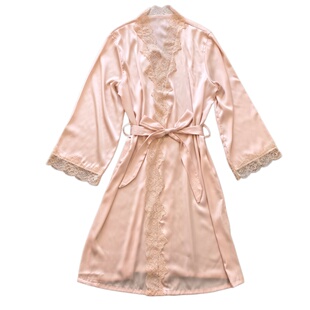 性感睡袍女夏季仿冰丝蕾丝系带中长款可外穿缎面雪纺家居服浴袍