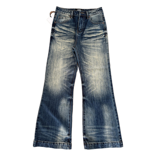 美式复古蓝色水洗牛仔裤男cleanfit高街直筒修身微喇蓝牛裤子男款