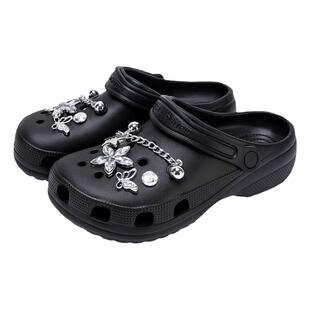 黑色洞洞鞋女款夏季外穿平底2026新款Y2K厚底eva沙滩凉拖鞋女云朵