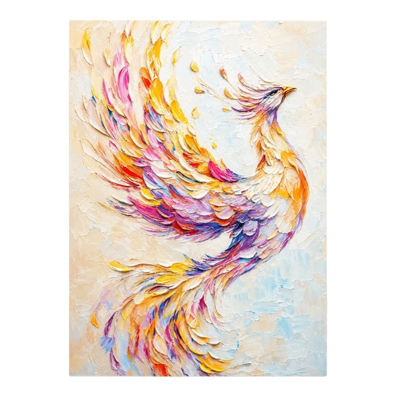手绘油画凤凰图腾客厅装饰画吉祥寓意抽象入户玄关餐厅肌理挂画