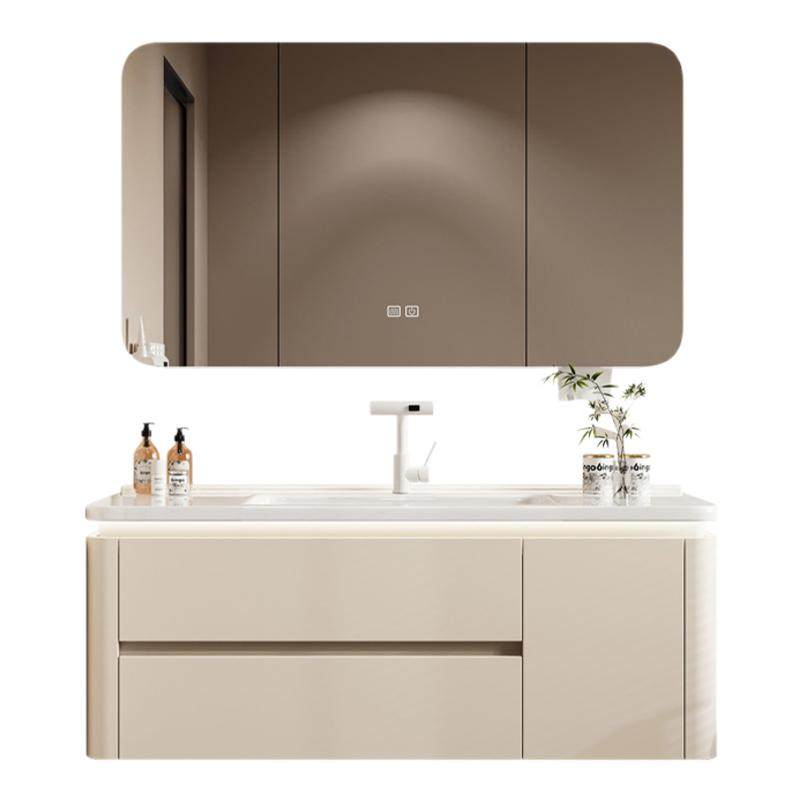 智能橡木烤漆侧边收纳浴室柜卫生间洗脸盆柜组合陶瓷一体盆洗漱台