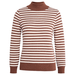 马天奴2025冬季新款咖色条纹半高领提花针织衫长袖毛衫毛衣加绒女