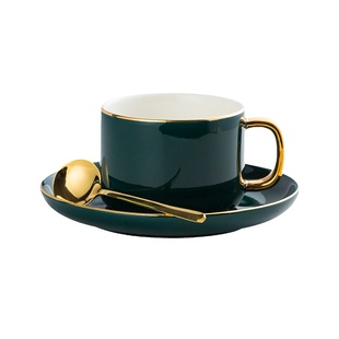 欧式小奢华金边咖啡杯 家用陶瓷杯碟套装 下午茶杯碟勺水杯花茶杯