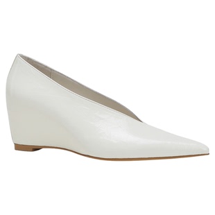 Ls' rommors 内增高 尖头坡跟鞋女摔纹皮单鞋设计感v口女巫奶奶鞋