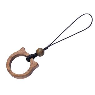 琼睿天然檀木可爱猫咪指环扣手机挂件短款精致手机链挂饰女复古国风手机挂绳创意古风饰品U盘吊坠包包挂件