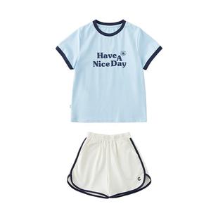 cicochild26年夏季新款亲子中大女童运动套装浅蓝上衣白色短裤