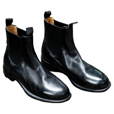 柔软切尔西靴粗跟超软水染牛皮