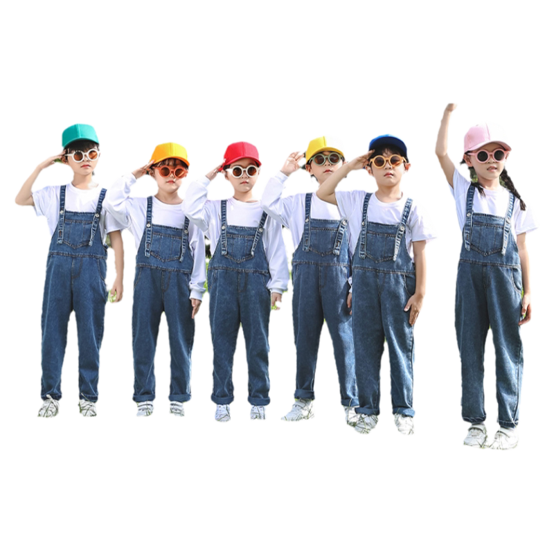 幼儿园园服运动会班服合唱演出服儿童牛仔背带裤套装男女童糖果色