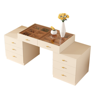 奶油风卧室斗柜梳妆台一体客厅收纳柜衣帽间岛台首饰展示柜5K21