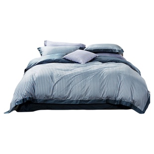 富安娜家纺纯棉床上四件套双人床单被套简约男生男士床上用品夏季