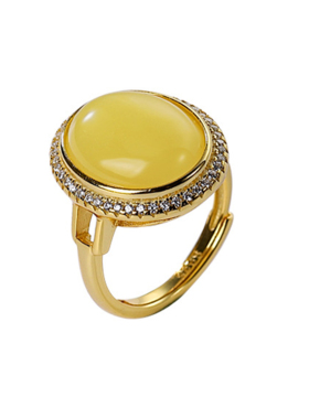 复古蜜蜡戒指纯银琥珀轻奢开口