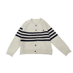 韩系撞色条纹慵懒风针织开衫女时尚宽松显瘦百搭圆领毛衣外套短款