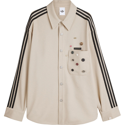 Adidas/阿迪达斯正品三叶草男女休闲长袖宽松条纹运动衬衫KC3141