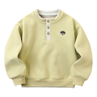 男童加绒卫衣秋冬2025新款假两件儿童帅气时髦上衣中大童一体绒潮