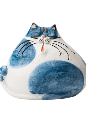 景德镇陶瓷猫咪摆件可爱手绘家居装饰品现代风格客厅桌面工艺品