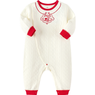 巴拉巴拉童装婴儿连体衣新生儿宝宝包屁衣满月爬服夹棉红色拜年服