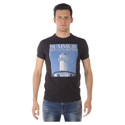 阿玛尼青少年时尚黑色短袖t恤