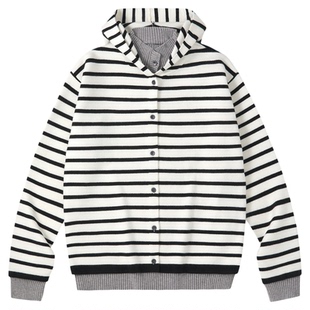 PSO Brand男装女装撞色条纹高领假两件针织衫提花连帽毛衣外套冬