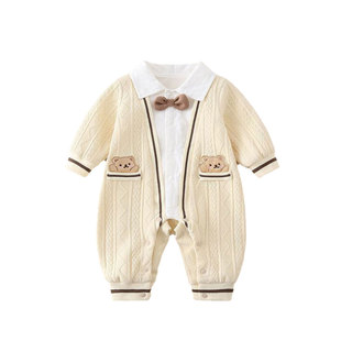 ins韩版婴儿春装男宝宝2025新款双层爬爬服婴幼儿连体衣春秋外穿