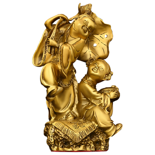黄铜和合二贤摆件 家居客厅卧室桌面和合二圣装饰结婚工艺礼品