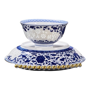 景德镇碗碟套装家用中式釉下彩高温瓷高级感青花玲珑陶瓷餐具套装